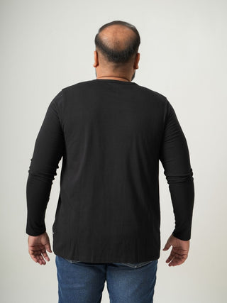 Balanced Fit - Henley Neck Long Sleeve - Charcoal Black