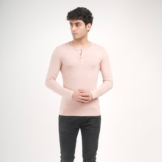 V- Fit Henley Neck Long Sleeve - Tuscany Pink
