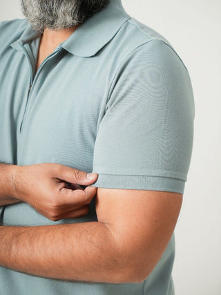 Balanced Fit - Zip Polo Short Sleeve - Sage Blue