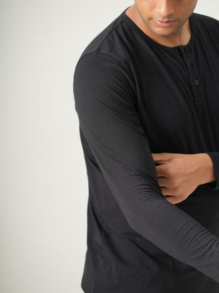 King Fit - Henley Long Sleeve - Charcoal Black