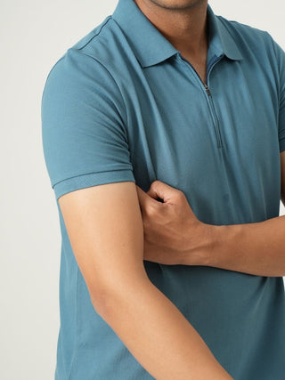 King Fit - Zip Polo Short Sleeve - Cobalt Blue