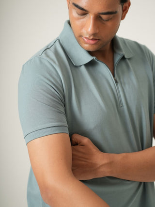 King Fit - Zip Polo Short Sleeve - Sage Blue