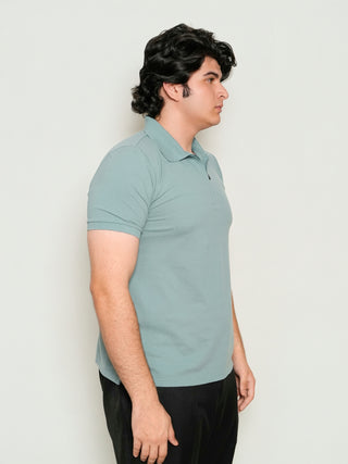 King Fit (B/K)  - Zip Polo Short Sleeve - Sage Blue