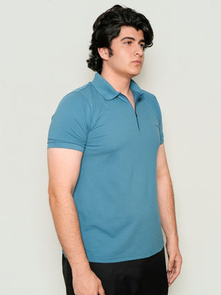 King Fit (B/K) - Zip Polo Short Sleeve - Cobalt Blue
