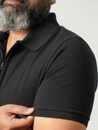 Balanced Fit - Zip Polo Short Sleeve - Charcoal Black