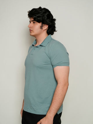 King Fit (B/K)  - Button Polo Short Sleeve - Sage Blue