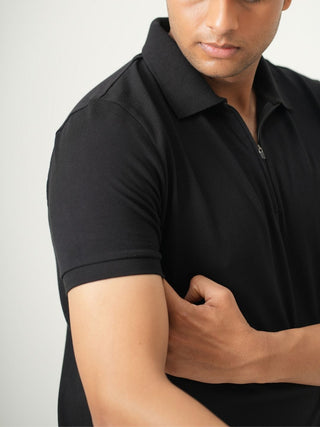 King Fit - Zip Polo Short Sleeve - Charcoal Black