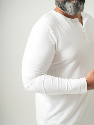 Balanced Fit - Henley Neck Long Sleeve - Classic White