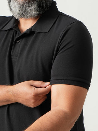 Balanced Fit - Button Polo Short Sleeve - Charcoal Black