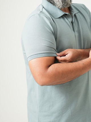 Balanced Fit - Button Polo Short Sleeve - Sage Blue