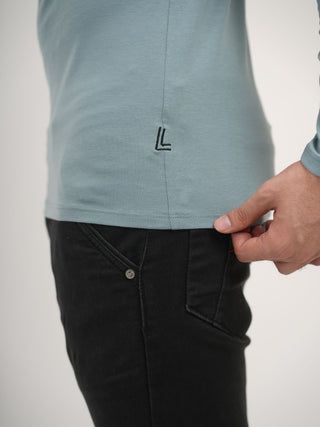 Sleek Fit- Henley Neck Long Sleeve- Sage Blue