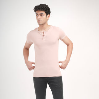 V - Fit Henley Neck Short Sleeve - Tuscany Pink