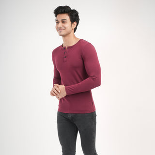 V - Fit Henley Neck Long Sleeve - Red Rock