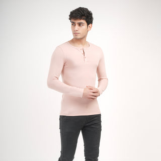 V- Fit Henley Neck Long Sleeve - Tuscany Pink