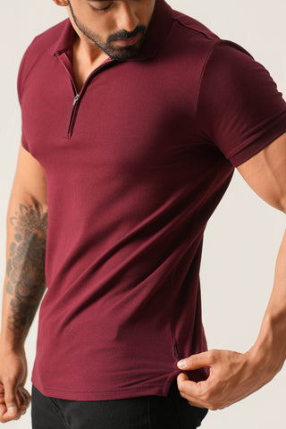 Power Fit - Zip Polo Short Sleeve - Red Rock
