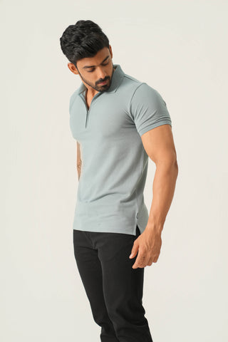 Power Fit - Zip Polo Short Sleeve - Sage Blue