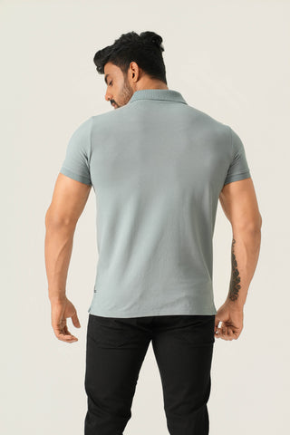 Power Fit - Zip Polo Short Sleeve - Sage Blue