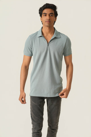 Sleek Fit - Zip Polo Short Sleeve - Sage Blue