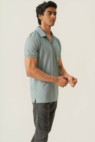 Sleek Fit - Zip Polo Short Sleeve - Sage Blue