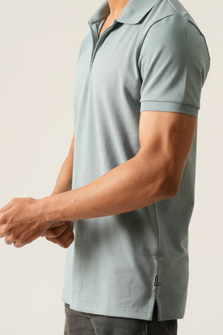 Sleek Fit - Zip Polo Short Sleeve - Sage Blue