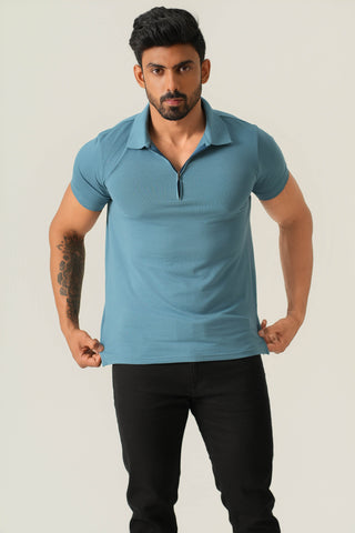 Power Fit - Zip Polo Short Sleeve - Cobalt Blue