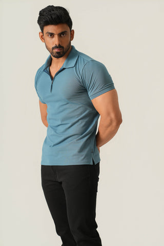 Power Fit - Zip Polo Short Sleeve - Cobalt Blue