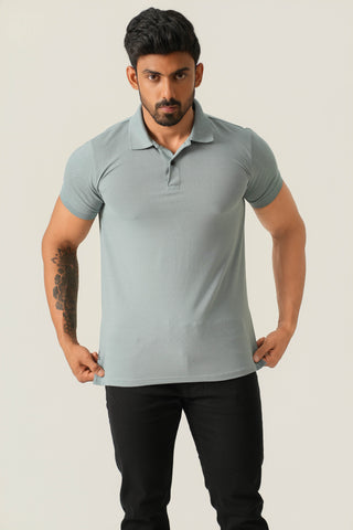 Power Fit - Button Polo Short Sleeve - Sage Blue