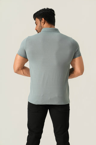 Power Fit - Button Polo Short Sleeve - Sage Blue