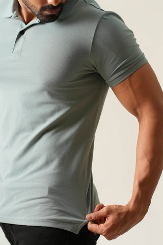 Power Fit - Button Polo Short Sleeve - Sage Blue