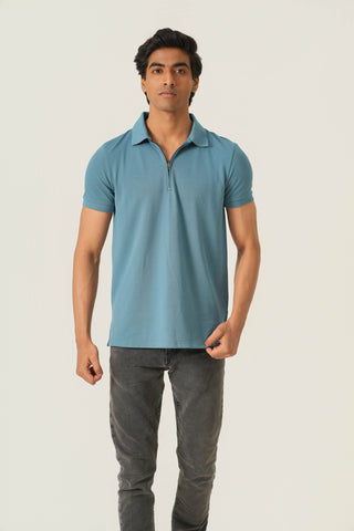 Sleek Fit - Zip Polo Short Sleeve - Cobalt Blue