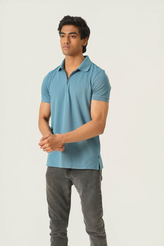 Sleek Fit - Zip Polo Short Sleeve - Cobalt Blue