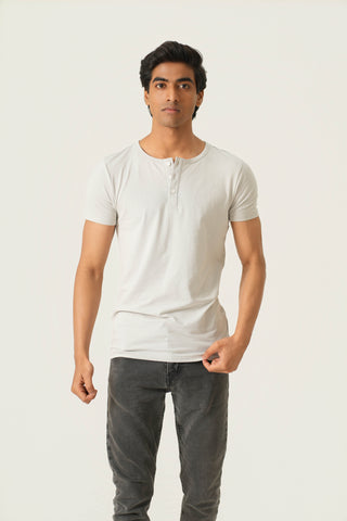 Sleek Fit- Henley Neck Short Sleeve- Granite Gray