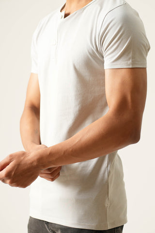 Sleek Fit- Henley Neck Short Sleeve- Granite Gray