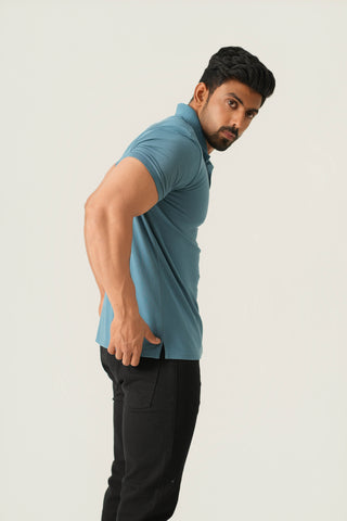 Power Fit - Button Polo Short Sleeve - Cobalt Blue