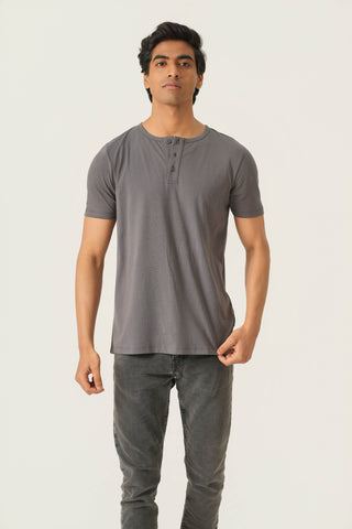 V-Taper Fit (S/V) Henley Neck Short Sleeve - Ash Grey