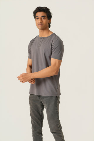 V-Taper Fit (S/V) Henley Neck Short Sleeve - Ash Grey