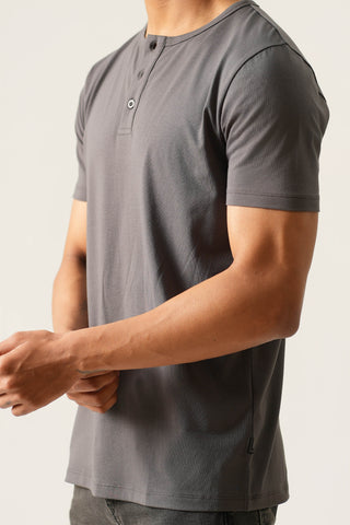 V-Taper Fit (S/V) Henley Neck Short Sleeve - Ash Grey