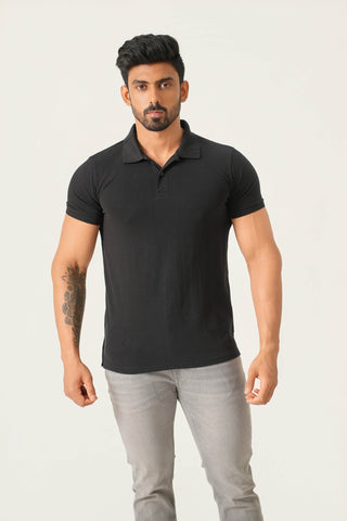 Power Fit - Button Polo Short Sleeve - Charcoal Black