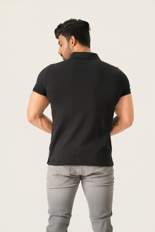 Power Fit - Button Polo Short Sleeve - Charcoal Black