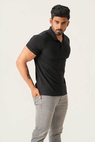Power Fit - Button Polo Short Sleeve - Charcoal Black