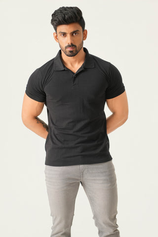 Power Fit - Button Polo Short Sleeve - Charcoal Black