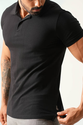 Power Fit - Button Polo Short Sleeve - Charcoal Black