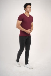 Sleek Fit- V-Neck Short Sleeve- Red Rock