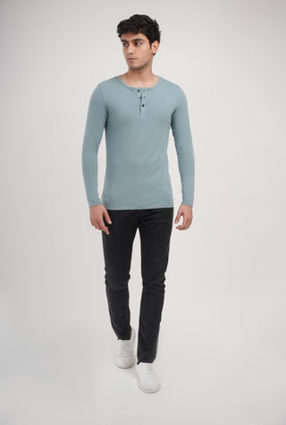 Sleek Fit- Henley Neck Short Sleeve- Sage Blue