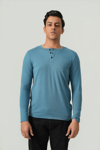 Define Fit - Henley Neck Long Sleeve - Cobalt Blue