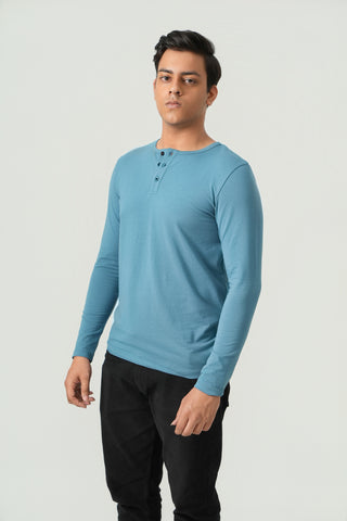 Define Fit - Henley Neck Long Sleeve - Cobalt Blue