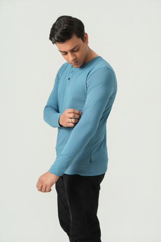 Define Fit - Henley Neck Long Sleeve - Cobalt Blue
