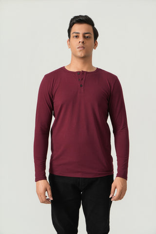 Define Fit - Henley Neck Long Sleeve - Red Rock