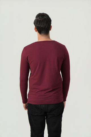 Define Fit - Henley Neck Long Sleeve - Red Rock