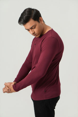 Define Fit - Henley Neck Long Sleeve - Red Rock